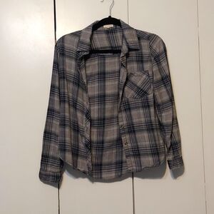 Wet Seal Plaid Button Down Shirt - Black and Gray